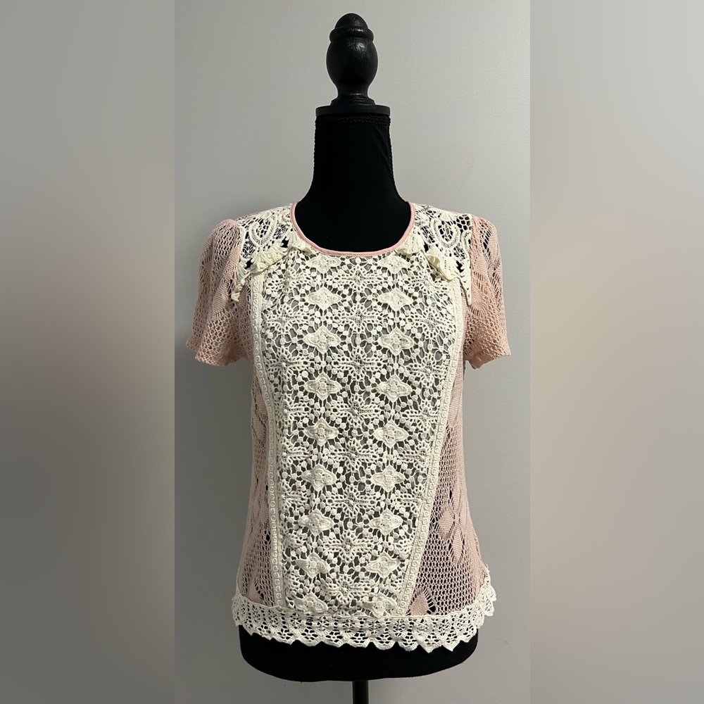 Champagne & Strawberry Lace Crochet Top